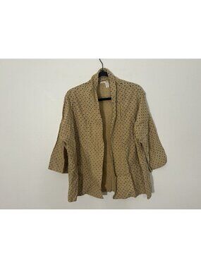 Po-em Cotton Jacket Top Size Small Tan With Black Dots